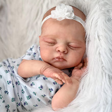 画像をギャラリービューアに読み込む, Irys 19-inch Hand-Painted Reborn Baby Doll in Purple Floral Romper with Pacifier | Lifelike Sleeping Eyes, Soft Body | Christmas & Birthday Gift