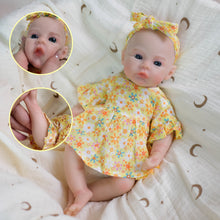 Load image into Gallery viewer, 12 Inch Full Silicone Reborn Baby Doll - Realistic Open Mouth Newborn Girl with Floral Dress, Poseable Body for Kids Play & Collectors