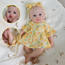 Load image into Gallery viewer, 12 Inch Full Silicone Reborn Baby Doll - Realistic Open Mouth Newborn Girl with Floral Dress, Poseable Body for Kids Play & Collectors
