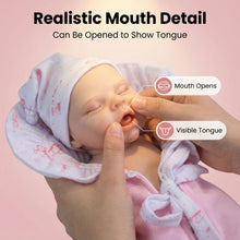 Load image into Gallery viewer, PINKY REBORN Peaches | 12-Inch Solid Silicone Reborn Baby Girl Doll | Ultra-Realistic Sleeping Newborn with Pink Swaddle Blanket | Premium Collector's Doll