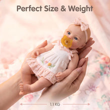 Carica l'immagine nel visualizzatore di Gallery, 12" Lifelike Reborn Silicone Baby Doll | 1.1KG Weighted Realistic Feel | Openable Mouth for Feeding & Pacifier | Platinum Silicone Ultra Soft | Polka Dot Dress & Bow Headband