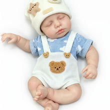 Carica l'immagine nel visualizzatore di Gallery, 12.6" Lifelike Sleeping Silicone Baby Doll | 1.1KG Weighted Perfect Huggable Size | Open Mouth Design for Feeding & Pacifier | Platinum Silicone | White Knit Bear-Ear Outfit