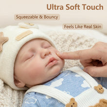 Carica l'immagine nel visualizzatore di Gallery, 12.6" Lifelike Sleeping Silicone Baby Doll | 1.1KG Weighted Perfect Huggable Size | Open Mouth Design for Feeding & Pacifier | Platinum Silicone | White Knit Bear-Ear Outfit