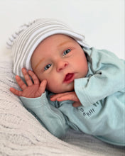 Load image into Gallery viewer, 20 Inch Open Eyes Reborn Baby Doll Hand-Painted Vinyl Head & Limbs Soft Cloth Body with Dinosaur Outfit Hat Magnetic Pacifier Realistic Newborn Doll