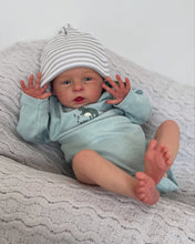 Load image into Gallery viewer, 20 Inch Open Eyes Reborn Baby Doll Hand-Painted Vinyl Head & Limbs Soft Cloth Body with Dinosaur Outfit Hat Magnetic Pacifier Realistic Newborn Doll