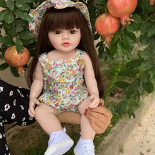 Load image into Gallery viewer, 22 inch Realistic Full Simulation Silicone Reborn Baby Girl Doll – Brown Hair, Hand-Painted Blue Eyes | Lifelike Collectible ‘Betty