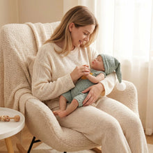 Load image into Gallery viewer, 16" Sleeping Reborn Silicone Baby Doll | Platinum Silicone Ultra-Soft Touch & High Elasticity | Interactive Feeding with Openable Mouth | Sage Green Knit Outfit & Pom-Pom Hat