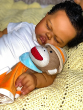 Carica l'immagine nel visualizzatore di Gallery, 19 Inch/24 inch African American Baby Doll - Black Curly Hair, Cloth Body, White Romper & Socks, w/ White Pacifier - Soft & Cuddly - Pickle