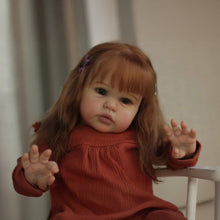 画像をギャラリービューアに読み込む, 24-Inch Realistic Reborn Baby Doll with Long Brown Hair Blue-Green Eyes | Soft Body Doll Includes Pacifier Toddler Gift
