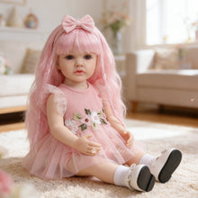 Load image into Gallery viewer, 55cm Full Vinyl Toddler Doll "Betty" with Removable Red Wig, Straight Legs & Stunning Purple Eyes – Waterproof Realistic Collectible Doll