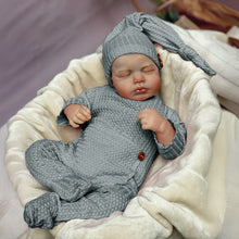 Загрузить изображение в средство просмотра галереи, 20 Inch LouLou Asleep Reborn Body Doll - Hand-Painted Hair, Full Limbs in Grey Footed Sleeper & Nightcap, High-Definition Blush, Eyes Closed