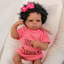 Carregar imagem no visualizador da galeria, Lanny 20" Full Vinyl Reborn BabyAfrican American Doll - Hand-Rooted Black Curly Hair, Warm Brown Eyes High-Color Realism