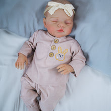 Cargar imagen en el visor de la galería, 19 inch realistic reborn baby dolls Hand-Painted Fabric Doll Irys Purple Footed Pajamas Set Plaid Bear Collector's Companion toys for kids 3+