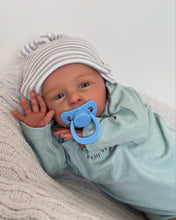 Load image into Gallery viewer, 20 Inch Open Eyes Reborn Baby Doll Hand-Painted Vinyl Head & Limbs Soft Cloth Body with Dinosaur Outfit Hat Magnetic Pacifier Realistic Newborn Doll