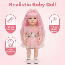 Load image into Gallery viewer, 55cm Full Vinyl Toddler Doll "Betty" with Removable Red Wig, Straight Legs & Stunning Purple Eyes – Waterproof Realistic Collectible Doll