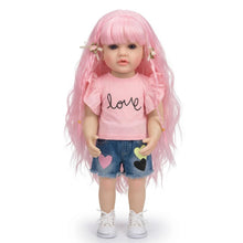 Load image into Gallery viewer, 55cm Full Vinyl Toddler Doll "Betty" with Removable Red Wig, Straight Legs & Stunning Purple Eyes – Waterproof Realistic Collectible Doll