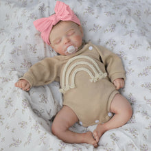 Carica l'immagine nel visualizzatore di Gallery, 20 inch Realistic Reborn Baby Dolls Hand Painted Pink Hair Floral Khaki Jumpsuit Doll Fabric Body Closed Eyes