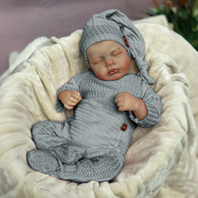 Загрузить изображение в средство просмотра галереи, 20 Inch LouLou Asleep Reborn Body Doll - Hand-Painted Hair, Full Limbs in Grey Footed Sleeper & Nightcap, High-Definition Blush, Eyes Closed