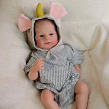 Cargar imagen en el visor de la galería, Elijah 17" Fabric Doll: Hand-Painted Blue Eyes & Adorable Elephant Hooded Sweatshirt Reborn Baby Dolls