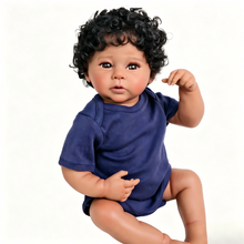Load image into Gallery viewer, Lifelike 19-Inch Reborn Boy Doll – Full Vinyl Body, Rooted Curly Hair & Complete Set (Bottle, Pacifier, Diaper)