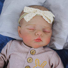 Cargar imagen en el visor de la galería, 19 inch realistic reborn baby dolls Hand-Painted Fabric Doll Irys Purple Footed Pajamas Set Plaid Bear Collector's Companion toys for kids 3+