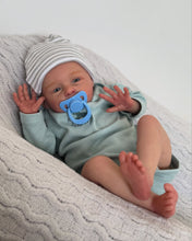 Load image into Gallery viewer, 20 Inch Open Eyes Reborn Baby Doll Hand-Painted Vinyl Head & Limbs Soft Cloth Body with Dinosaur Outfit Hat Magnetic Pacifier Realistic Newborn Doll