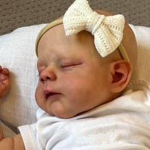 Загрузить изображение в средство просмотра галереи, 19" Erica Cloth-Body Reborn Baby - Hand-Painted Hair, Sleeping Eyes & White Romper Set