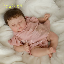 Load image into Gallery viewer, 20" Peaches Hybrid Reborn Doll Realistic 3D Skin & Implanted Brown Hair - w/ Pink Stripes Outfit & Kitty Pacifier