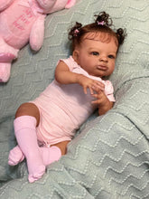 Cargar imagen en el visor de la galería, 20 Inch Lanny Cloth Body Doll - Brown Skin with Rooted Curly Braids, Sparkling Brown Eyes in Pink Romper & Tights, High-Definition Makeup
