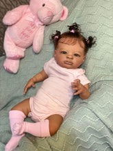 Cargar imagen en el visor de la galería, 20 Inch Lanny Cloth Body Doll - Brown Skin with Rooted Curly Braids, Sparkling Brown Eyes in Pink Romper & Tights, High-Definition Makeup