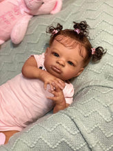 Cargar imagen en el visor de la galería, 20 Inch Lanny Cloth Body Doll - Brown Skin with Rooted Curly Braids, Sparkling Brown Eyes in Pink Romper & Tights, High-Definition Makeup