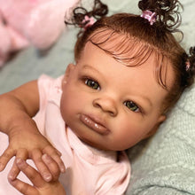 Cargar imagen en el visor de la galería, 20 Inch Lanny Cloth Body Doll - Brown Skin with Rooted Curly Braids, Sparkling Brown Eyes in Pink Romper & Tights, High-Definition Makeup