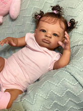 Cargar imagen en el visor de la galería, 20 Inch Lanny Cloth Body Doll - Brown Skin with Rooted Curly Braids, Sparkling Brown Eyes in Pink Romper & Tights, High-Definition Makeup