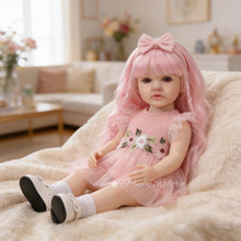 Load image into Gallery viewer, 55cm Full Vinyl Toddler Doll "Betty" with Removable Red Wig, Straight Legs & Stunning Purple Eyes – Waterproof Realistic Collectible Doll