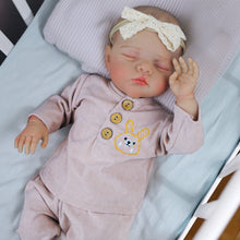 Cargar imagen en el visor de la galería, 19 inch realistic reborn baby dolls Hand-Painted Fabric Doll Irys Purple Footed Pajamas Set Plaid Bear Collector's Companion toys for kids 3+