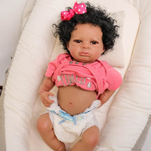 Carregar imagem no visualizador da galeria, Lanny 20" Full Vinyl Reborn BabyAfrican American Doll - Hand-Rooted Black Curly Hair, Warm Brown Eyes High-Color Realism
