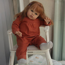 画像をギャラリービューアに読み込む, 24-Inch Realistic Reborn Baby Doll with Long Brown Hair Blue-Green Eyes | Soft Body Doll Includes Pacifier Toddler Gift
