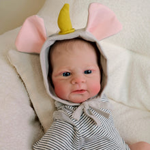 Cargar imagen en el visor de la galería, Elijah 17" Fabric Doll: Hand-Painted Blue Eyes & Adorable Elephant Hooded Sweatshirt Reborn Baby Dolls