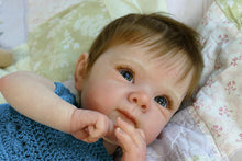 Загрузить изображение в средство просмотра галереи, Bettie 18"  Cloth Body Doll in Sleeveless Blue Knit Sweater & Matching Hat  Rooted Chestnut Brown Hair Glass-Look Blue Eyes Collector Art Doll