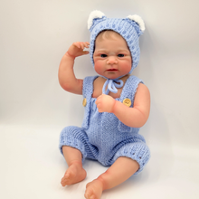 Cargar imagen en el visor de la galería, 17 inch Adorable Realistic Vinyl Reborn Baby Dolls Blue Knitted Sweater for Children Awake Premium Painted And Brown Eyes