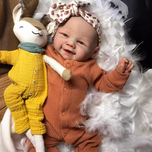 Load image into Gallery viewer, Vivienne 19-Inch Realistic Reborn Baby Doll Rooted Brown Curly Hair, Blue Eyes, Sweet Smile Gift Set For Kids with Outfit, Pacifier & Bottle