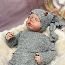 Загрузить изображение в средство просмотра галереи, 20 Inch LouLou Asleep Reborn Body Doll - Hand-Painted Hair, Full Limbs in Grey Footed Sleeper & Nightcap, High-Definition Blush, Eyes Closed