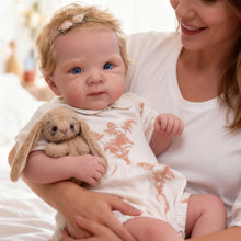 Load image into Gallery viewer, 18 Inch Custom Reborn Baby Doll Bettie with Blonde Hair and Blue Eyes Soft Body with Poseable Arms and Legs Gift Set with Magnetic Pacifier Bottle Diaper and Birth Certificate