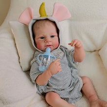 Cargar imagen en el visor de la galería, Elijah 17" Fabric Doll: Hand-Painted Blue Eyes & Adorable Elephant Hooded Sweatshirt Reborn Baby Dolls