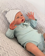 Load image into Gallery viewer, 20 Inch Open Eyes Reborn Baby Doll Hand-Painted Vinyl Head & Limbs Soft Cloth Body with Dinosaur Outfit Hat Magnetic Pacifier Realistic Newborn Doll