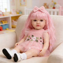 Load image into Gallery viewer, 55cm Full Vinyl Toddler Doll "Betty" with Removable Red Wig, Straight Legs & Stunning Purple Eyes – Waterproof Realistic Collectible Doll