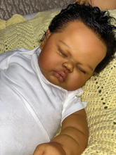 Carica l'immagine nel visualizzatore di Gallery, 19 Inch/24 inch African American Baby Doll - Black Curly Hair, Cloth Body, White Romper & Socks, w/ White Pacifier - Soft & Cuddly - Pickle
