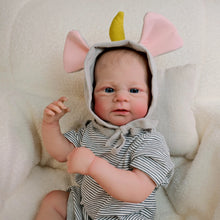 Cargar imagen en el visor de la galería, Elijah 17" Fabric Doll: Hand-Painted Blue Eyes & Adorable Elephant Hooded Sweatshirt Reborn Baby Dolls