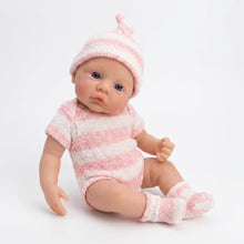 Carica l'immagine nel visualizzatore di Gallery, 6" Mini Pocket Silicone Baby Doll | Ultra Soft Realistic Face | Striped Knit Outfit with Beanie & Socks | Portable Reborn Gift