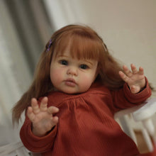 画像をギャラリービューアに読み込む, 24-Inch Realistic Reborn Baby Doll with Long Brown Hair Blue-Green Eyes | Soft Body Doll Includes Pacifier Toddler Gift